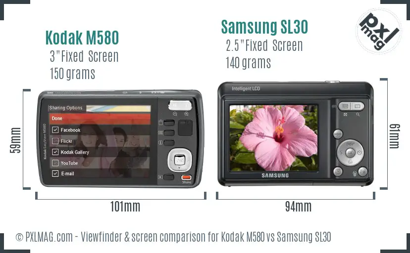 Kodak M580 vs Samsung SL30 Screen and Viewfinder comparison Kodak M580 vs Samsung SL30 Screen and Viewfinder comparison