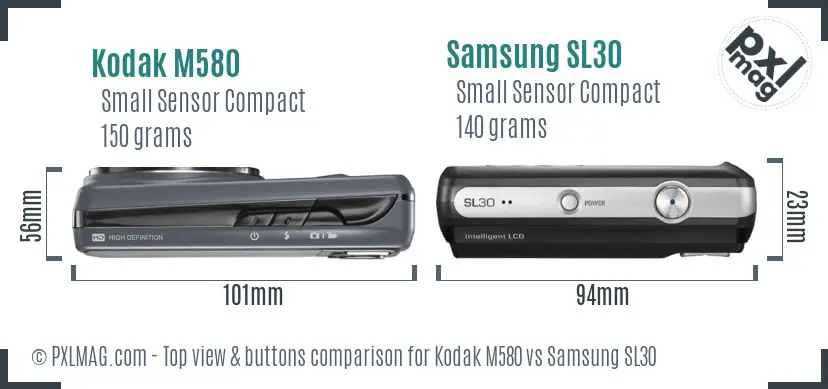 Kodak M580 vs Samsung SL30 top view buttons comparison Kodak M580 vs Samsung SL30 top view buttons comparison