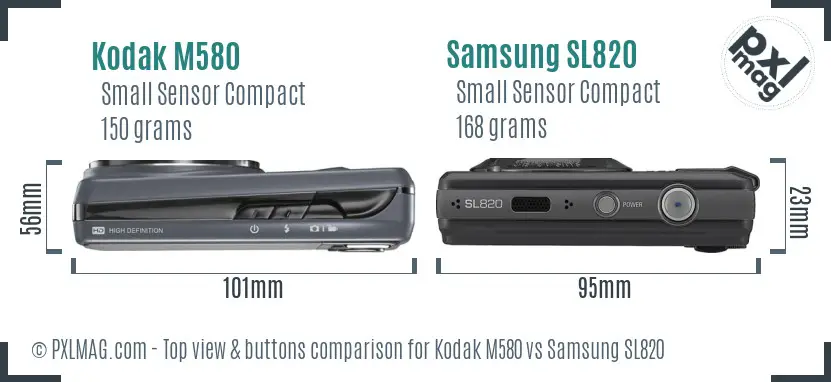 Kodak M580 vs Samsung SL820 top view buttons comparison