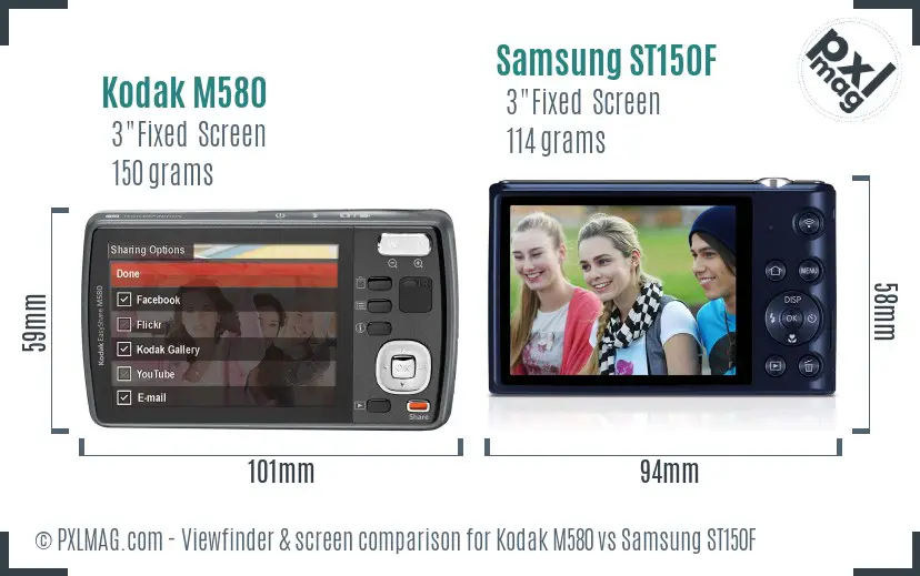 Kodak M580 vs Samsung ST150F Screen and Viewfinder comparison