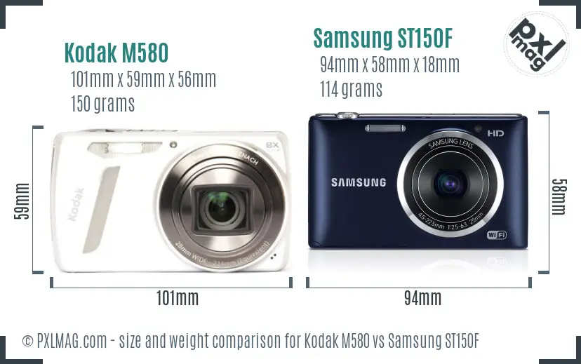 Kodak M580 vs Samsung ST150F size comparison
