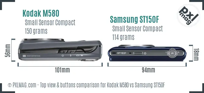 Kodak M580 vs Samsung ST150F top view buttons comparison