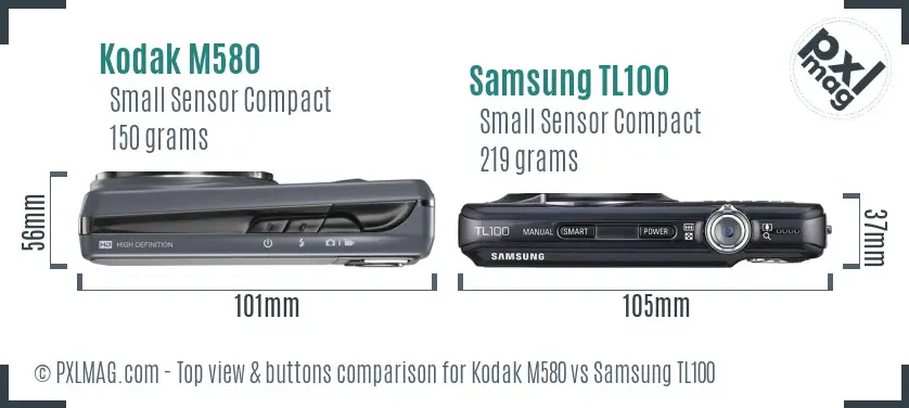 Kodak M580 vs Samsung TL100 top view buttons comparison