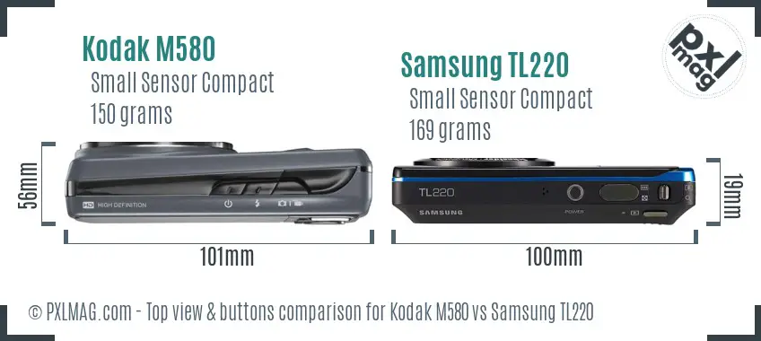 Kodak M580 vs Samsung TL220 top view buttons comparison Kodak M580 vs Samsung TL220 top view buttons comparison