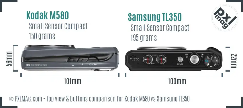 Kodak M580 vs Samsung TL350 top view buttons comparison