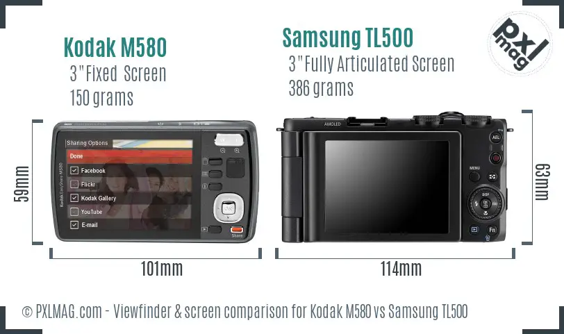 Kodak M580 vs Samsung TL500 Screen and Viewfinder comparison