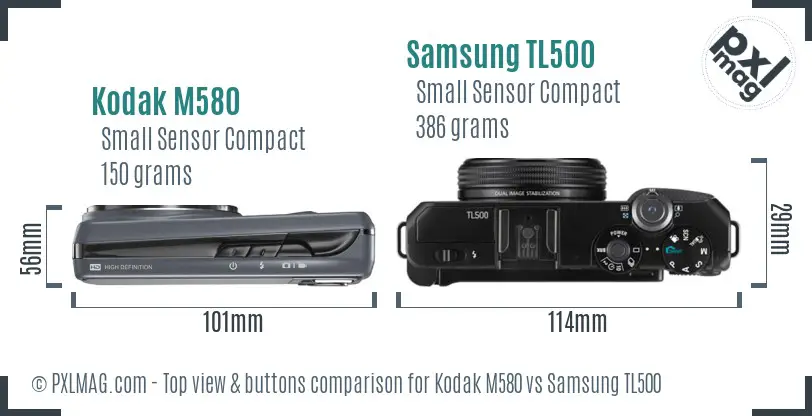 Kodak M580 vs Samsung TL500 top view buttons comparison