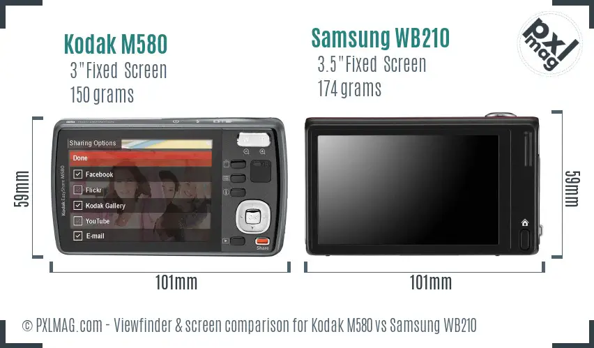 Kodak M580 vs Samsung WB210 Screen and Viewfinder comparison