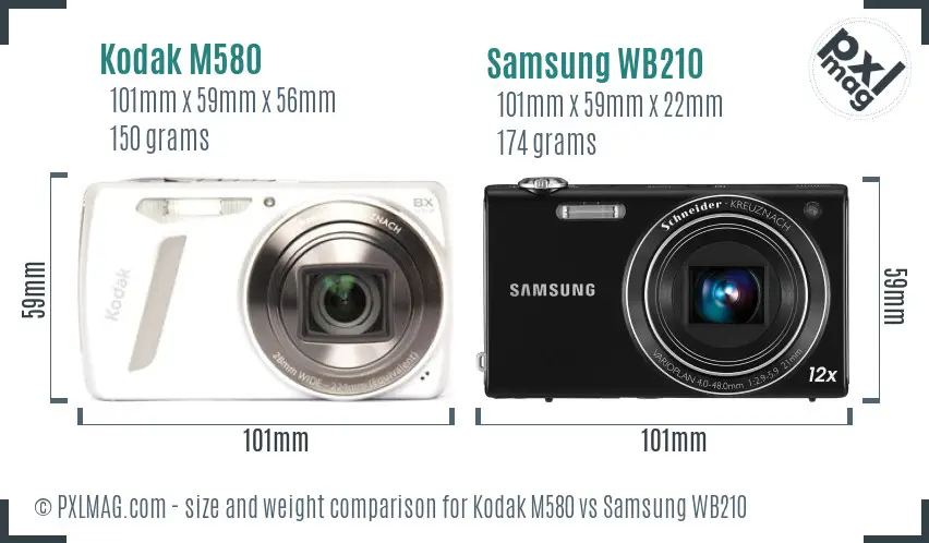 Kodak M580 vs Samsung WB210 size comparison