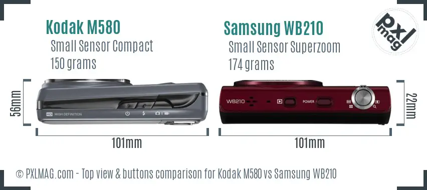 Kodak M580 vs Samsung WB210 top view buttons comparison