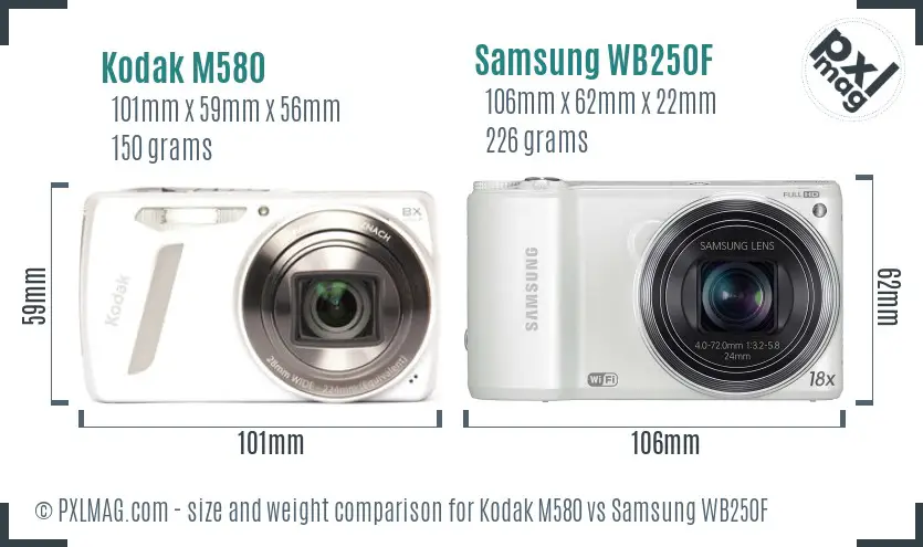 Kodak M580 vs Samsung WB250F size comparison Kodak M580 vs Samsung WB250F size comparison