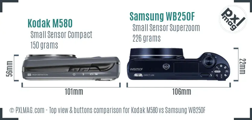 Kodak M580 vs Samsung WB250F top view buttons comparison Kodak M580 vs Samsung WB250F top view buttons comparison