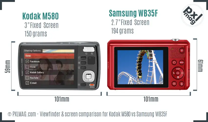 Kodak M580 vs Samsung WB35F Screen and Viewfinder comparison