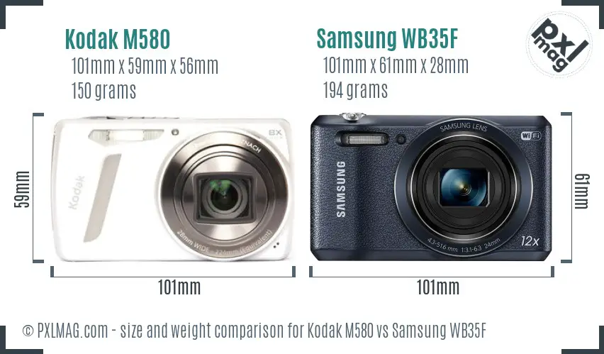 Kodak M580 vs Samsung WB35F size comparison