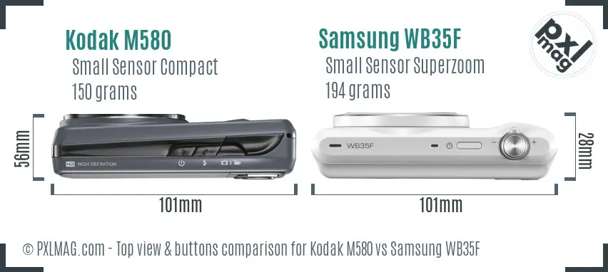 Kodak M580 vs Samsung WB35F top view buttons comparison
