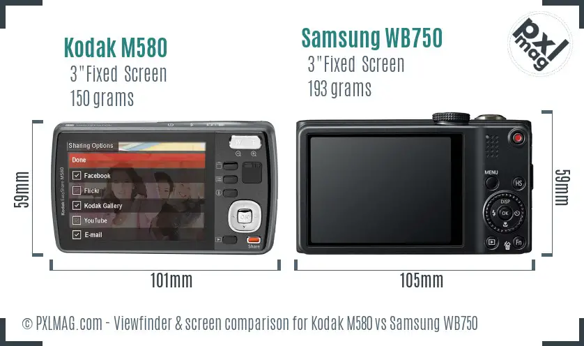 Kodak M580 vs Samsung WB750 Screen and Viewfinder comparison Kodak M580 vs Samsung WB750 Screen and Viewfinder comparison