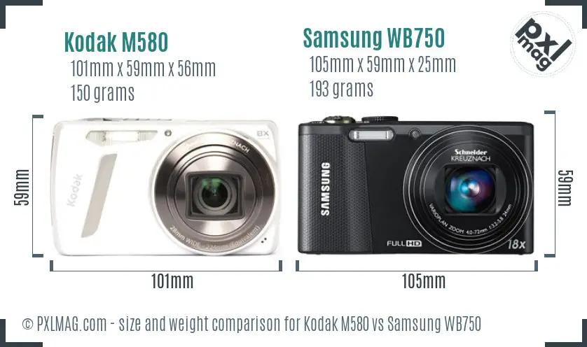 Kodak M580 vs Samsung WB750 size comparison Kodak M580 vs Samsung WB750 size comparison