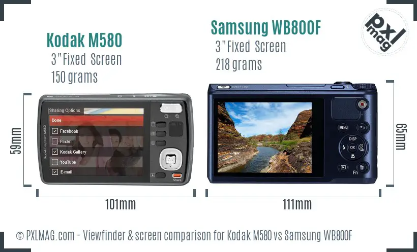 Kodak M580 vs Samsung WB800F Screen and Viewfinder comparison