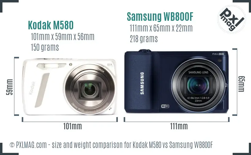 Kodak M580 vs Samsung WB800F size comparison