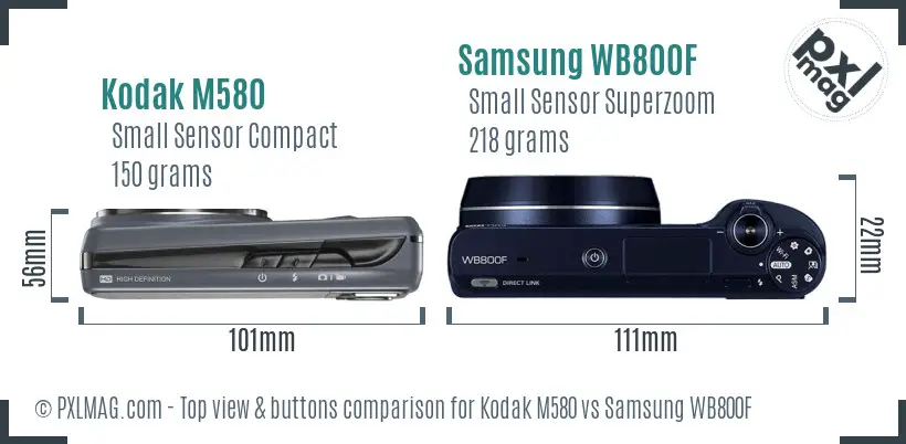 Kodak M580 vs Samsung WB800F top view buttons comparison