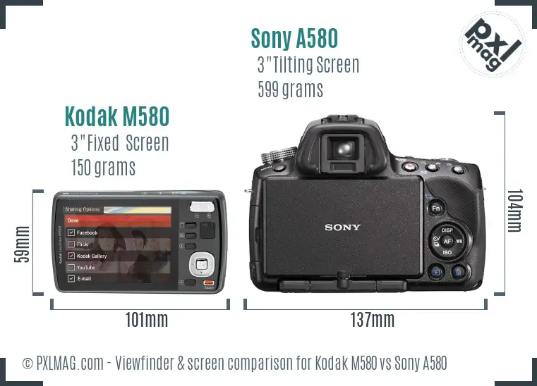 Kodak M580 vs Sony A580 Screen and Viewfinder comparison