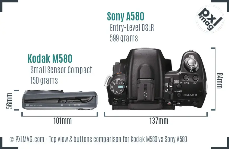 Kodak M580 vs Sony A580 top view buttons comparison