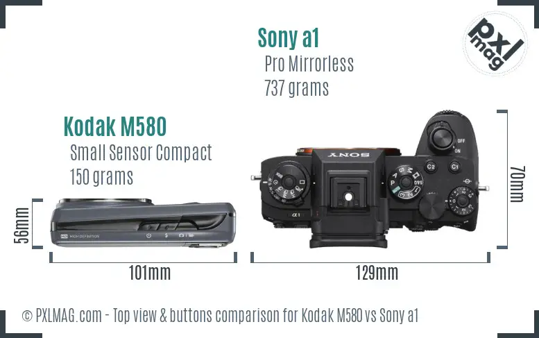 Kodak M580 vs Sony a1 top view buttons comparison