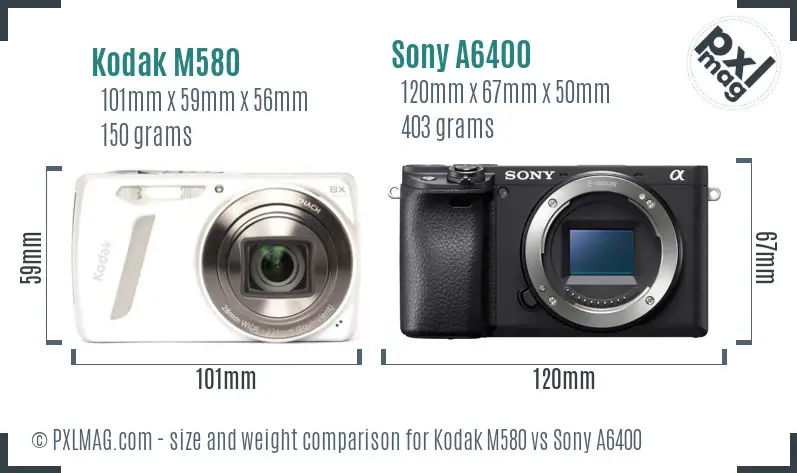 Kodak M580 vs Sony A6400 size comparison