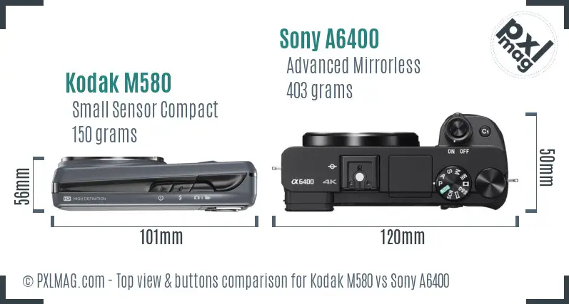 Kodak M580 vs Sony A6400 top view buttons comparison