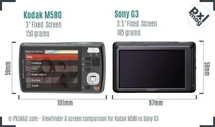 Kodak M580 vs Sony G3 Screen and Viewfinder comparison