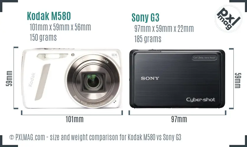 Kodak M580 vs Sony G3 size comparison