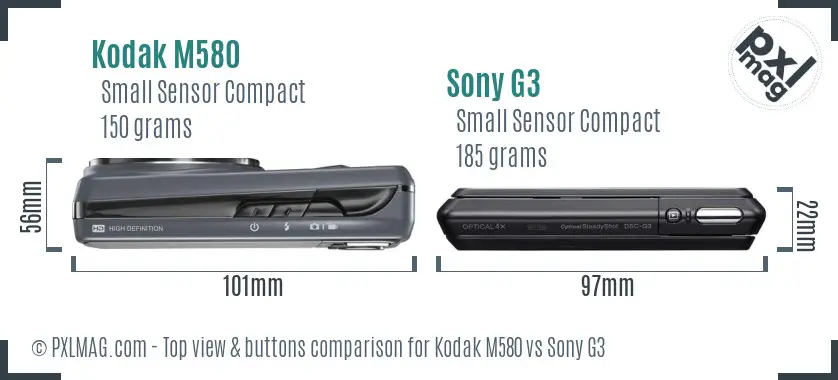 Kodak M580 vs Sony G3 top view buttons comparison