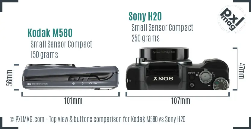 Kodak M580 vs Sony H20 top view buttons comparison Kodak M580 vs Sony H20 top view buttons comparison