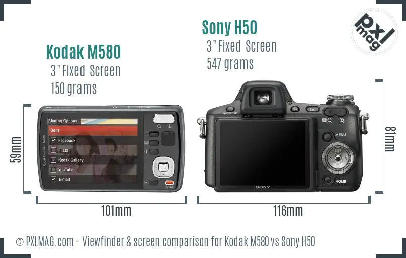 Kodak M580 vs Sony H50 Screen and Viewfinder comparison