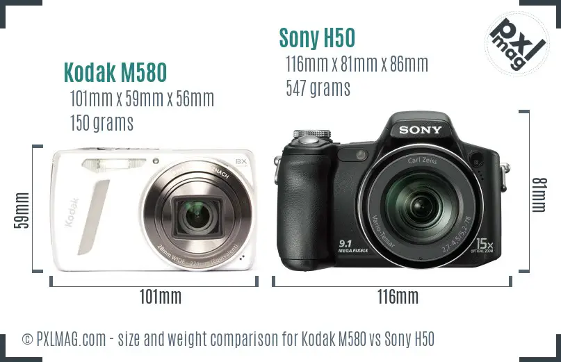 Kodak M580 vs Sony H50 size comparison