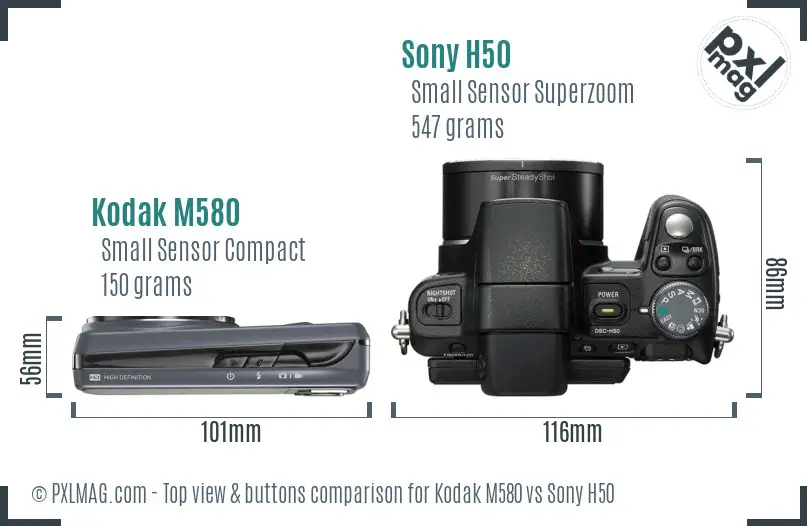 Kodak M580 vs Sony H50 top view buttons comparison