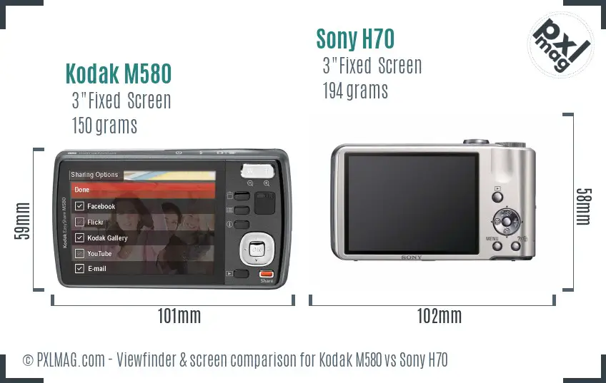 Kodak M580 vs Sony H70 Screen and Viewfinder comparison