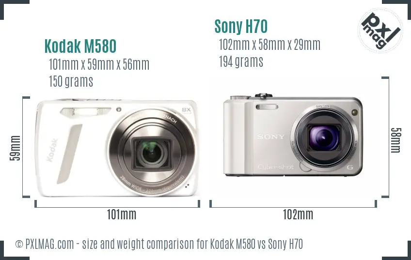 Kodak M580 vs Sony H70 size comparison