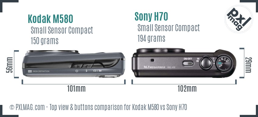 Kodak M580 vs Sony H70 top view buttons comparison