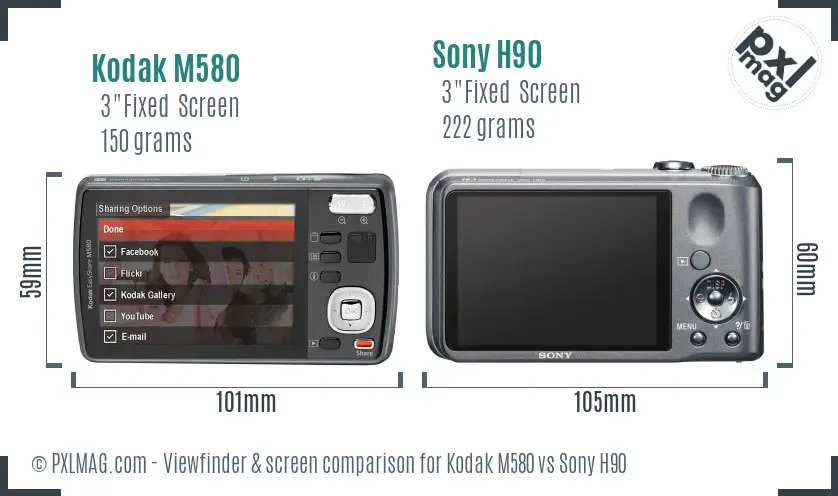 Kodak M580 vs Sony H90 Screen and Viewfinder comparison