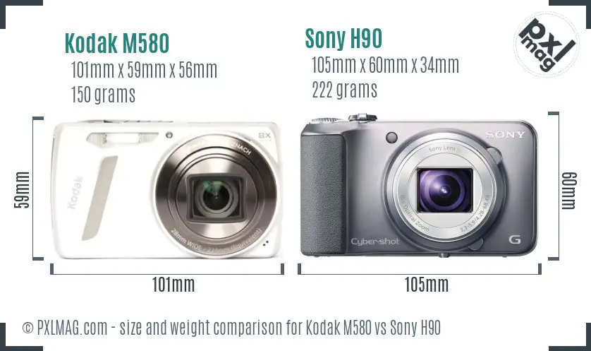 Kodak M580 vs Sony H90 size comparison
