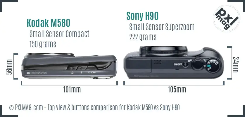 Kodak M580 vs Sony H90 top view buttons comparison