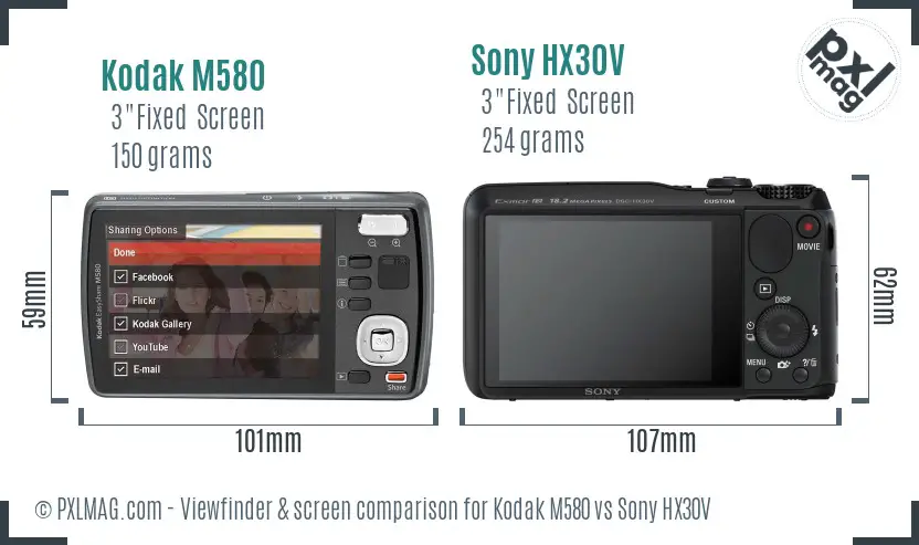 Kodak M580 vs Sony HX30V Screen and Viewfinder comparison