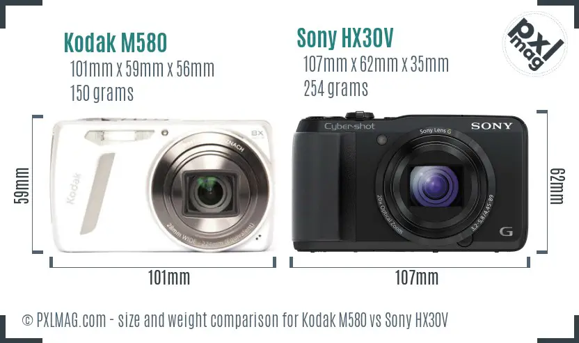 Kodak M580 vs Sony HX30V size comparison