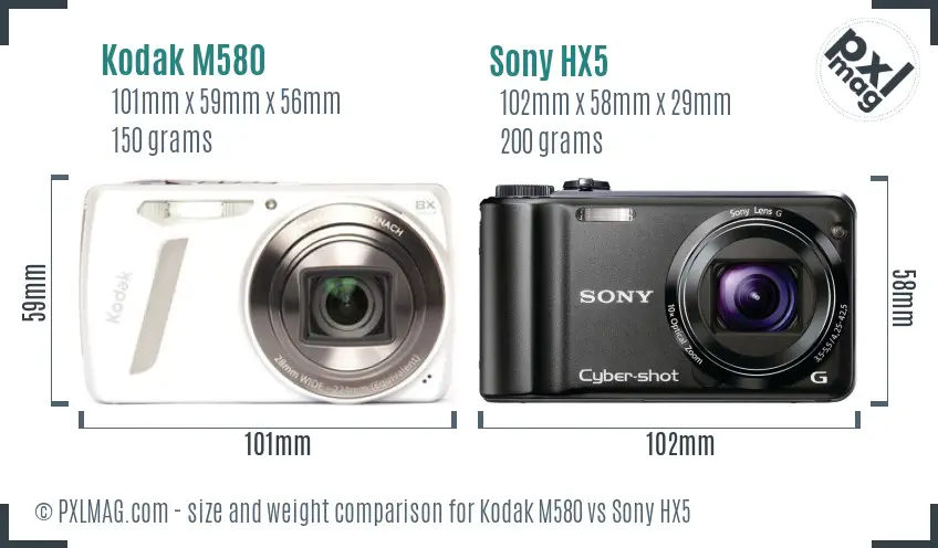 Kodak M580 vs Sony HX5 size comparison