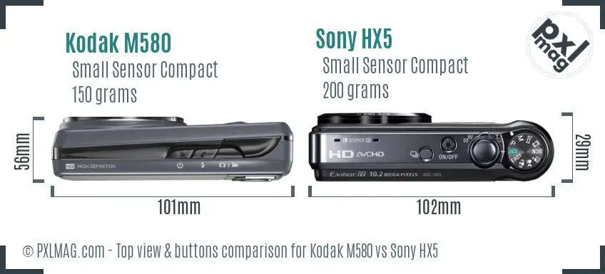 Kodak M580 vs Sony HX5 top view buttons comparison