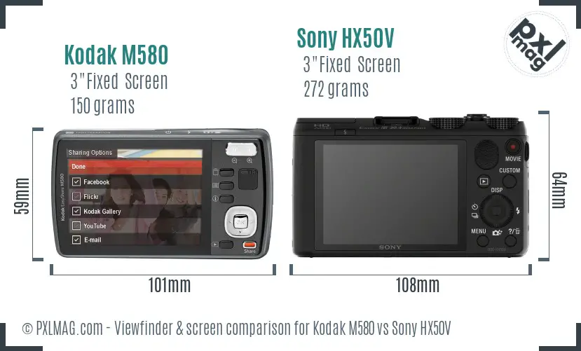 Kodak M580 vs Sony HX50V Screen and Viewfinder comparison