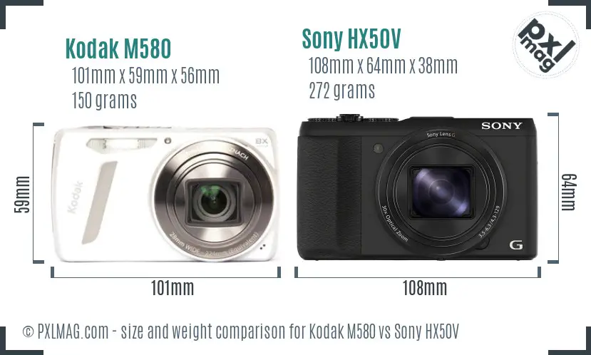 Kodak M580 vs Sony HX50V size comparison