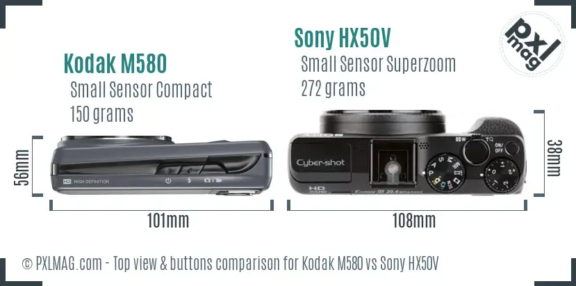 Kodak M580 vs Sony HX50V top view buttons comparison