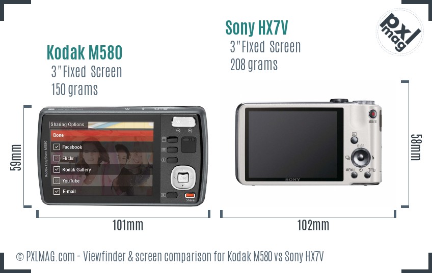 Kodak M580 vs Sony HX7V Screen and Viewfinder comparison
